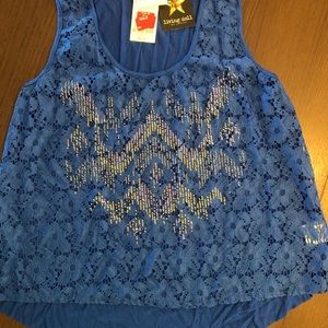 High low hem tank. Blue - Large